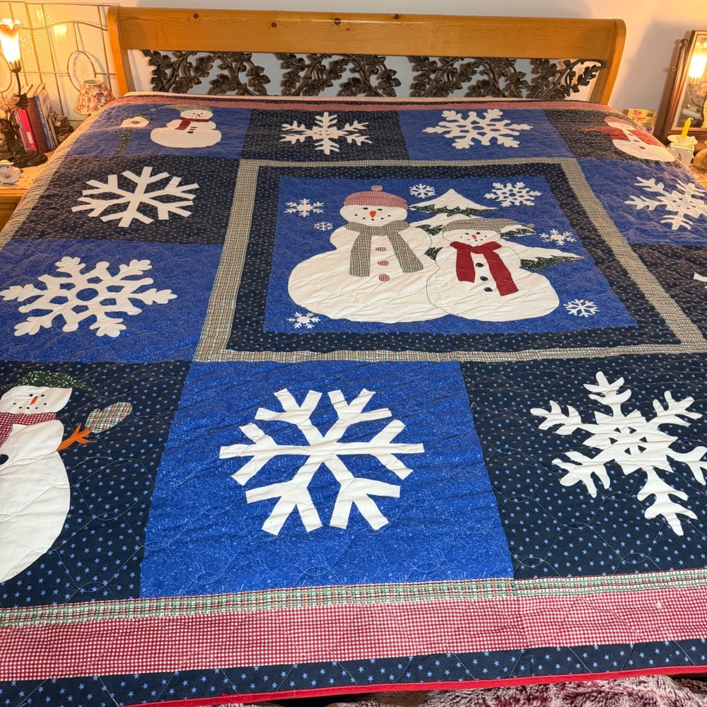 Colormate Snow Friends King Quilt Blue Snowman Snowflake Winter Christmas Sears